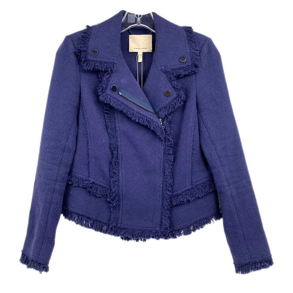 Rebecca Taylor Blue Slub Tweed Moto Jacket | Women’s Size 2